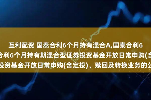 互利配资 国泰合利6个月持有混合A,国泰合利6个月持有混合C: 国泰合利6个月持有期混合型证券投资基金开放日常申购(含定投)、赎回及转换业务的公告