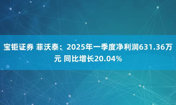宝钜证券 菲沃泰：2025年一季度净利润631.36万元 同比增长20.04%